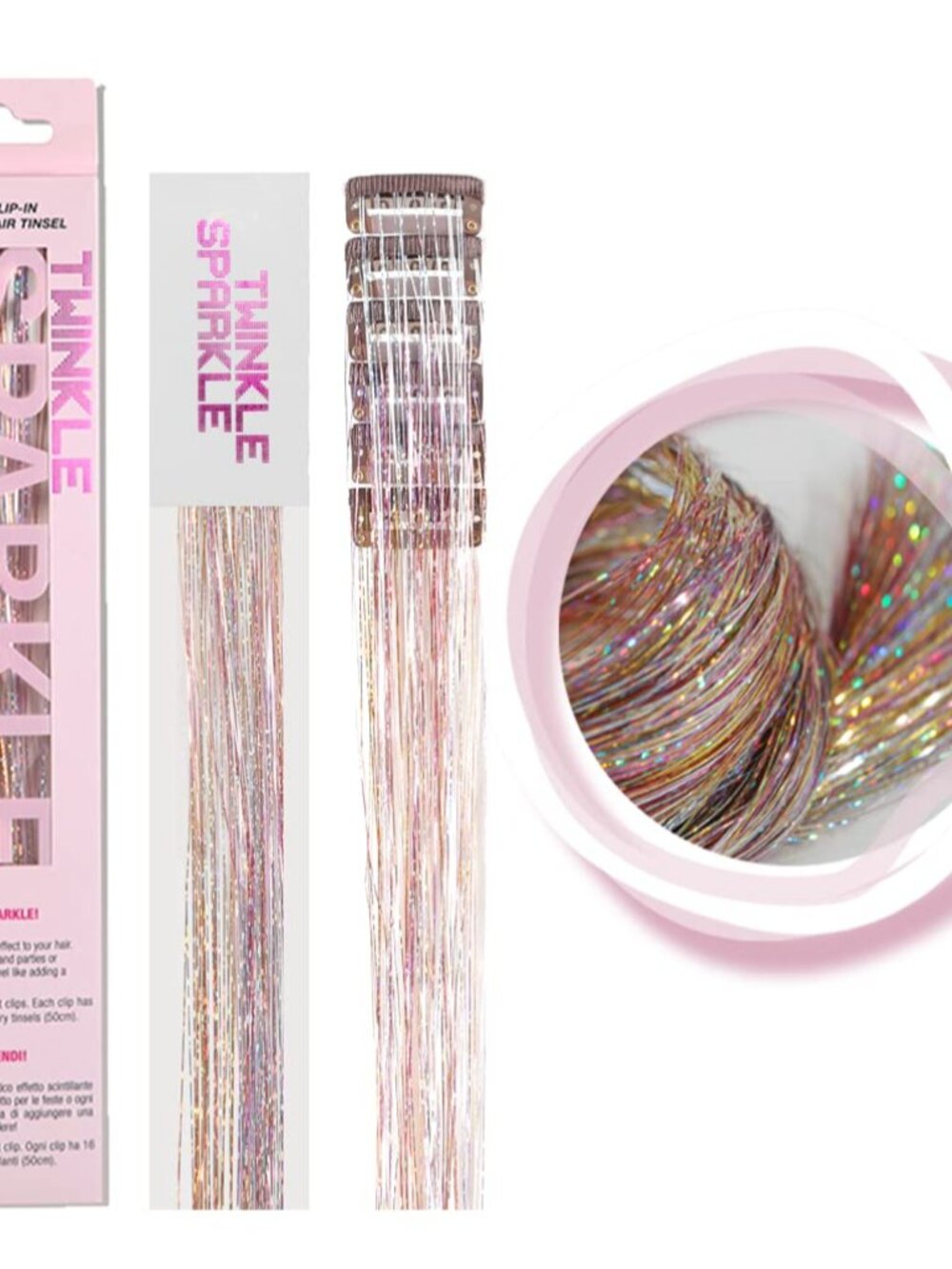 6Pcs Clip in Hair Tinsel Kit, Glitter Tinsel Hair Extensions Clips